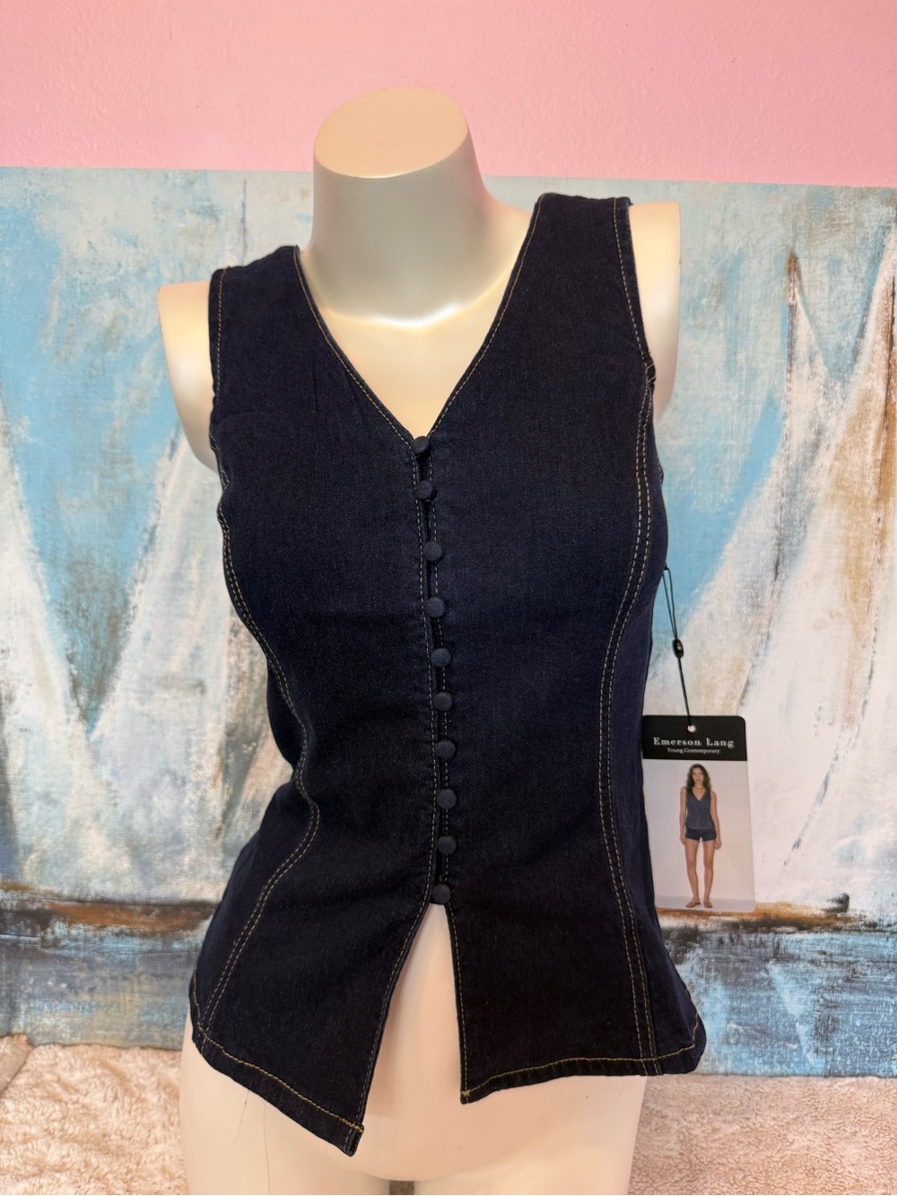 Emerson Fry Dark Indigo Denim Button-Front Tank Top